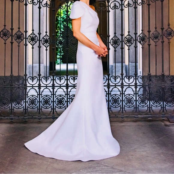 Jovani Women's White One Shoulder Side Pleat Fit Bodice Gown Dress Size 2 - Picture 8 of 8